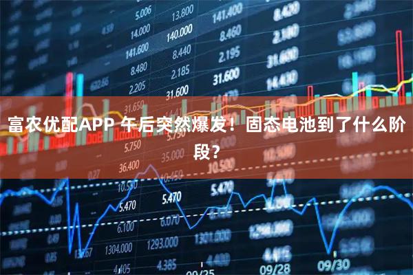 富农优配APP 午后突然爆发！固态电池到了什么阶段？